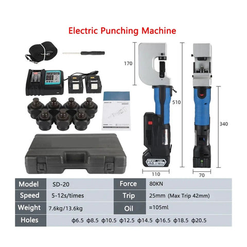 Heavy Duty Brushless Electric Crimping Pliers Set With Punch And Cut Tools For Professional Cable Wiring Jobs overview with accessories.