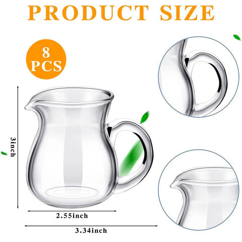 8 Pack 4 Oz Glass Creamer Pitchers Set Clear Milk Pourers For Coffee Tea Syrups Mini Glass Pitchers With Easy Grip Handles Handy Little Carafe Style Serveware For Home Kitchen Daily Use