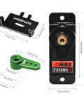 Emax ES08MAII 12g RC Servo with metal gear, black mount bracket, and green steering arm for Axial SCX24 upgrade kit.