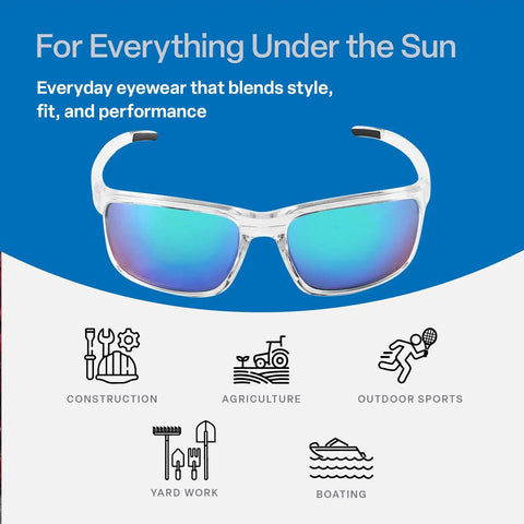 Pompano Anti Fog Safety Glasses with lightweight frame hydrophilic lenses UV blocking, green mirror for outdoor sports.