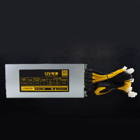 Heavy Duty 3600W Mining Power Supply For Multi GPU Rigs And Industrial Miners 180 To 265V Switching PSU With Metal Housing Quiet Operation Built Tough For Stable Power And Safety, 12V metal PSU with cables