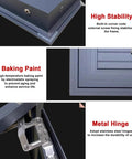 Details of Heavy Duty Lockable Recessed Aluminum Access Door Panel 20X32 Inches showing frame stability, baking paint, and metal hinge.