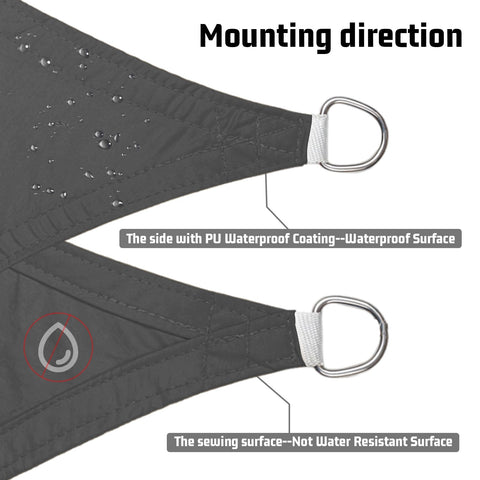 Close-up of Waterproof Triangle Shade Sail 16ft x 16ft x 16ft Dark Grey for Outdoor Patio Garden Backyard UV Resistant