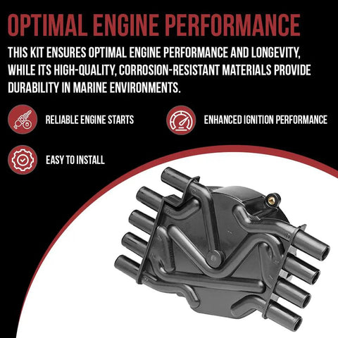 Distributor Cap and Rotor Kit For Mercruiser and Volvo Penta V8 Engines 5.0 5.7 6.2 Flat Top Cap Brass Contacts For 2001 Onward Marine.