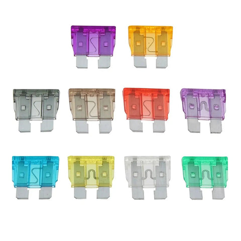 Auto Fuse Kit With 400Pcs Car Fuses 15A 20A 25A 30A 35A Blade Type Assortment With Box showing 10 color-coded blade fuses