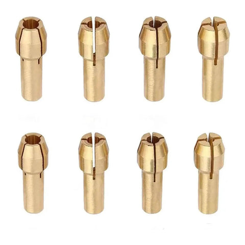 Get These Epic 2 Piece Brass Drill Chuck Adapters With Micro Collets For Your Rotary Tool, 9 brass micro collets for 1mm to 3mm bits.