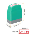 Sweet Acting On Time Self Inking Stamp For Quick Daily Office Grinds, 53x43mm green office stamp with red 'ON TIME' label.