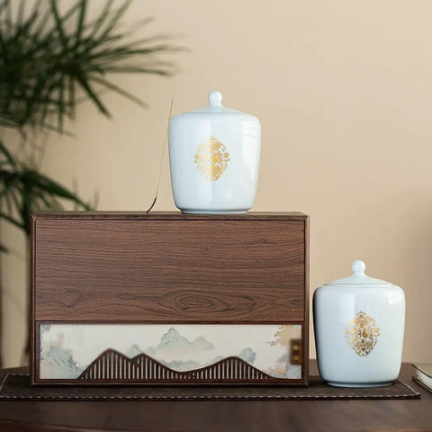 Rustic Sealed Ceramic Tea Jar Awesome For Your Pantry Stash And Coffee Bean Storage Top Shelf Airtight Food Containers on wood display.