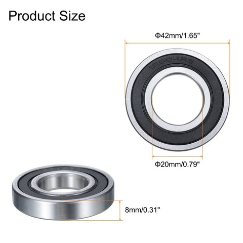 Four Pack Deep Groove Ball Bearings 20mm Bore 42mm Outer Diameter 8mm Width High Carbon Chrome Steel Double Rubber Sealed ABEC1 Built Tough
