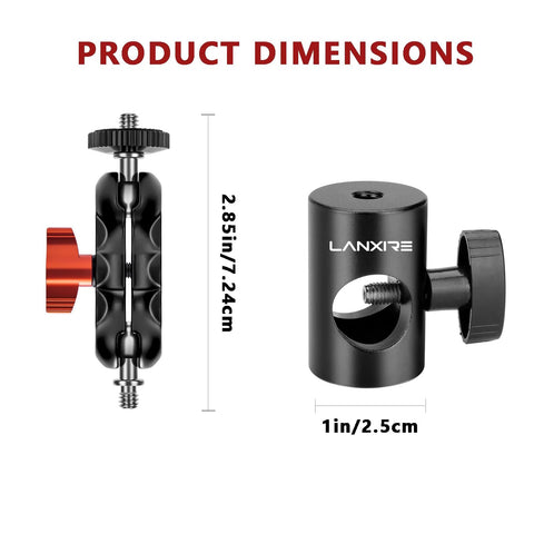 Lanxire 1/4-inch screw mount adapter set (2-pack) with dual joint tilt; black cylindrical body with LANXIRE logo and red knob.