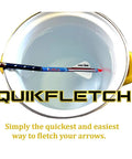 Quikfletch Hellfire Stabilizing Fletching 2 Inch Vanes White and Yellow in bowl, showing quick fletching of arrow