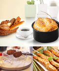 12-Piece Air Fryer Accessories Set Fits Most 4 To 5.8 Qt Fryers For Healthier Cooking with cake pan and stainless steel rack in use