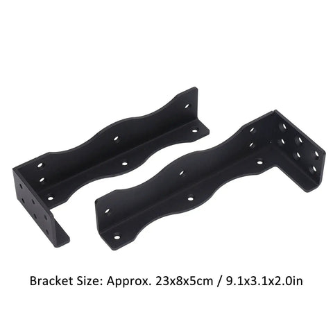 Heavy Duty Floating Shelf Bracket Made Of Carbon Steel Built Tough Rust Resistant Frosted Black Finish Wall Mounted Shelf Bracket With 80 Lb Load Capacity For Kitchen Bathroom Office TV Stand Garage Indoor Use, set of two brackets on a white background, size shown.
