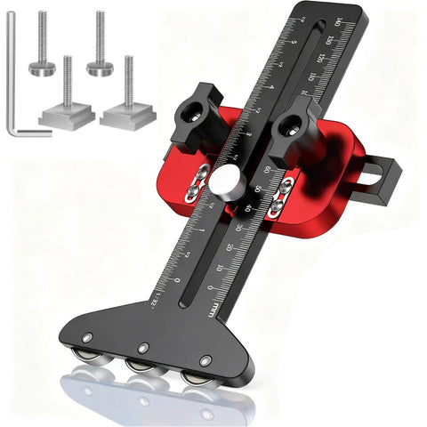 Thin Rip Table Saw Jig Guide With 3 Pulleys, Rock Solid Aluminum Alloy Build, High-Precision U Slot Cutter Jig For Woodworking, Quick Setup, Stable Material Fixation, Reduces Waste And Boosts Accuracy, red aluminum guide with scale