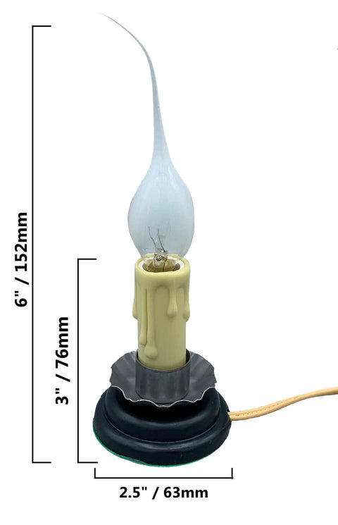 Rustic Country Candle Lamp With Easy On Off Switch Plug In 5 Inch Size Metal Trim Realistic Silicone Bulb lamp dimensions