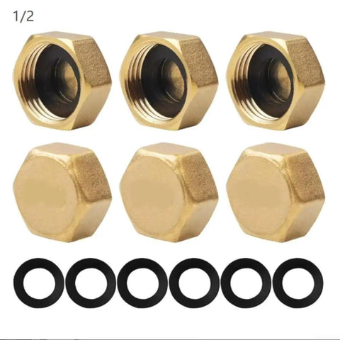 Premium Brass Hose End Cap Kit With 6 Durable Pieces For Garden Hoses Features Secure Hex Fit And Leak Proof Sealing Rings In 1/2 And 3/4 Inch Sizes Perfect For Keeping Your Outdoor Plumbing Safe And Sound This Heavy Duty Set Is Totally Legit For Any. 1/2 inch brass hose end caps with sealing rings, 6-piece garden hose kit