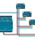 Arduino with multiple ADS1115 16 Bit 4 Channel I2C Analog To Digital Converter With Programmable Gain Amplifier connected via I2C interface.