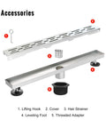 Accessories for 32 Inch High Flow Linear Shower Drain With Removable Grate Brushed 304 Stainless Steel Hair Strainer 2 Inch Outlet Adjustable Leveling Feet Easy Clean