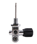 Side view of 4500 Psi 300 Bar Scuba Diving Cylinder Valve DIN Yoke M18x1.5 Thread Copper Tank Valve with black knob