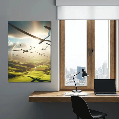 Freedom Over The Green Hills Wall Art Dope Canvas Print Or Poster Ready To Hang 30x20 with gliders and lush landscape