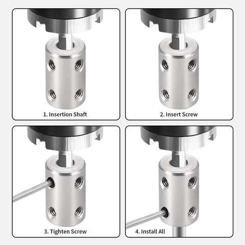 Installation steps for Rigid Shaft Coupler 5mm To 6.35mm Bore, 22mm Length, 14mm OD, Set Screw, Stainless Steel High Torque Motor Connector