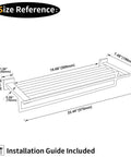 Dimension diagram of 24 Inch Stainless Steel Bathroom Towel Rack And Shelf Wall Mount With Towel Bars All Metal SUS 304 Brushed Finish Built To Last Heavy Duty Storage For Towels And Clothes.