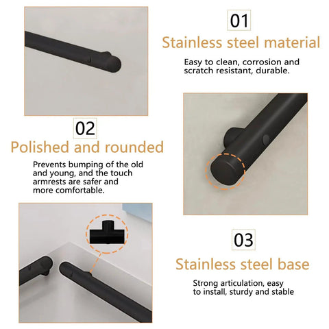 Slick Black Stainless Steel Railing Indoor And Outdoor Heavy Duty Wall Guardrail with polished rounded ends for comfort.