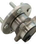 Close-up of a rear wheel bearing and hub assembly pair set for left and right wheels with ABS fitment, metal construction.