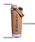 No Sweat Leakproof 20 Oz Hot Pink Shaker Bottle With Secure Hinge Lid And Fast Flow Spout Portable Tritan Protein Cup side view showcasing tethered cap and base container.