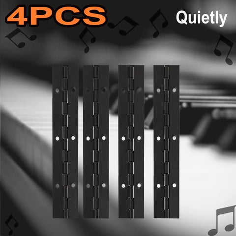 4 pack of Heavy Duty 6 Inch Black Piano Hinges Made From Rust Resistant 304 Stainless Steel Continuous Hardware for Gates and Doors.