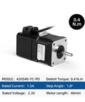 NEMA 23 stepper motor, front view, black body with silver faceplate, 40mm length