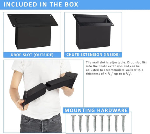 Through The Wall Mail Drop Chute Adjustable Two Piece Steel Deposit Slot with mounting hardware included