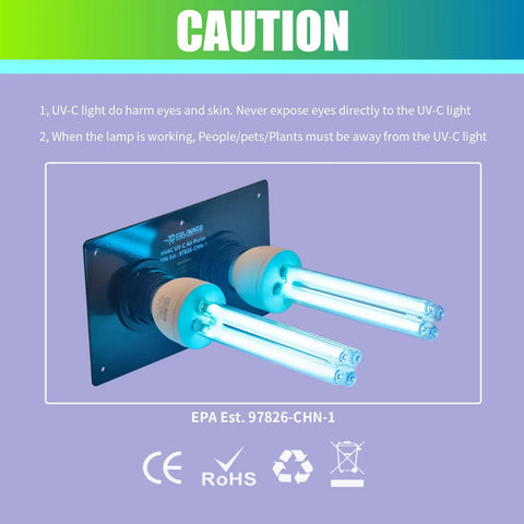 Double 50 Watt HVAC Quartz Duct Light Bulb 253.7nm And 254nm UVC Germ Busting For Furnace and AC with warning