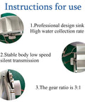 Mini 50W Low-Speed Water Turbine Generator instructions showing professional design sink, stable silent transmission, gear ratio 3:1.