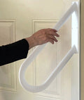 Person gripping Outdoor Stair Handrails Rock Solid Wall Mount With White Powder Coat Finish, 18.9 Inch Length, 1.3 Inch Diameter Pipe.