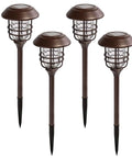 Lit Solar Path Lights 4 Pack Waterproof Metal Outdoor Lights with Glass and Stainless Steel Housings, automatic lighting
