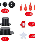 Massive Christmas Craft Button Kit With 450 Pieces Including carrot noses, tiny black buttons, mini plastic top hats, glove buttons, white snowflake buttons