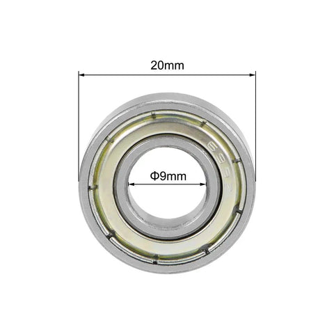 Front view of 699ZZ Deep Groove Ball Bearings 9mm X 20mm X 6mm Double Shielded Carbon Steel 5 Pack suitable for DIY projects