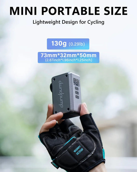 Mini Bike Pump With Gauge And Auto Shut Off For Road And Mountain Bikes On The Go, Rechargeable Portable Air Pump, Presta And Schrader Compatible, 120 PSI, Fast Inflation In 50 Seconds, Waterproof Carry Bag Included