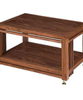 Two To Three Tier AV Media Stand With Shock Absorbing Feet For Turntable CD Player Receiver And HiFi Gear Heavy Duty Solid Wood And Metal Rack Holds Up To 220 Pounds Brown, front view showing wooden construction and two tiers.