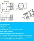 Technical diagram of 12V DC Vibration Motor 3800 RPM Mini Rotary Vibe For Electric Massage Beds And Chairs With Adjustable Speed And 110V Power Adapter