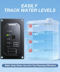 Water Level Monitor For RVs And Boats With Probeless Adhesive Sensors LED Indicator External view with clear gauge display and water levels