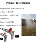 Heavy Duty 1 Inch Aluminum Water Sprayer Gun With 30 To 40 Meter Coverage displayed with spray performance and product details