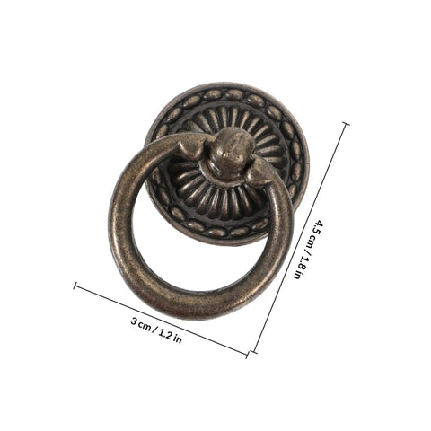 Vintage Retro Old School Cabinet Pull Handles 12pc Set In Antique Alloy Round Ring Drawer Knobs Aged Bronze 4.5cm Size
