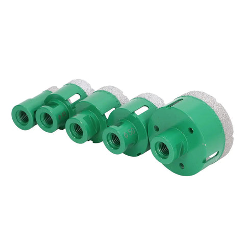Top Tier Brazed Hole Saw Set With 5 Core Drill Bits Perfect For Marble Tile And Glass Work Comes With A Rugged Aluminum Storage Box To Keep Your Tools Safe And Organized On Any Jobsite Project, 5 green diamond core bits