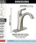 Diagram showing Arvo Brushed Nickel Bathroom Faucet For 1 Hole Vanity Sink dimensions with optional deck plate.
