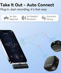 Wireless Lavalier Microphone for iPhone Android and PC With 60-Hour Battery 48KHz 24Bit Audio shown with auto-connect feature