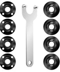 Badass 9 Piece Angle Grinder Tool Kit Featuring Heavy Duty Steel Flange Lock Nut Spindle Wrench For 5 8 11 Threads On 4.5 And 5 Inch Machines: black flanges and steel wrench for angle grinder use.