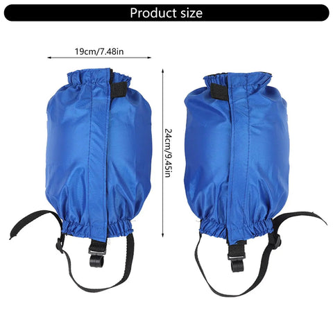 Blue Adjustable Nylon Snow Gaiters For Men And Women, Waterproof Breathable Leg Covers, 24cm size, front view