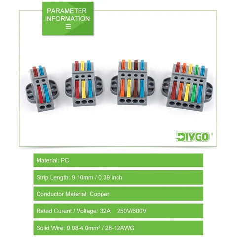 Wire Cable Connectors With Fix Hole Universal Compact Wiring Terminal Block For No Fuss Docking And Quick Electric Fixes 2 Piece Set